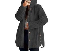 YIZITU 2. Thermal Windproof Fleece Coat for Women Hooded Winter with Button Closure Warm Women's Fuzzy Fleece Hooded Fall Winter Button Up Warm Outerwear Coats