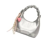 YIZITU Bolso bandolera retro de piel sintética con correa ajustable, diseño fruncido, interior espacioso para uso diario, bolso de cuero, Silver, One Size