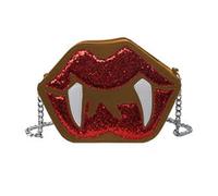 YIZITU Bolso cruzado gótico con lentejuelas para Halloween, con forma de labio, con forma de diente de vampiro, bolso de noche con cadena de metal para mujer, bolso cruzado de piel sintética gótica