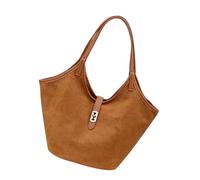YIZITU Bolso de hombro de piel sintética de ante para mujer, bolso de hombro con diseño de cuello redondo, gran capacidad, bolsa de piel sintética para mujer, Marrón amarillento, One Size
