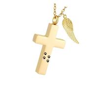 YIZITU Collar ajustable de cenizas para mascotas, de metal inoxidable, con forma de urna cruzada, collar con medallón para perros, gatos, recuerdos, almacenamiento conmemorativo, joyería conmemorativa
