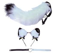 YIZITU Diadema de orejas de zorro, cola de gato, diadema de orejas de gato, gargantilla de cola de Halloween, cosplay, fiesta, accesorios de disfraz de gatos para niños y adultos