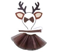YIZITU Disfraz de ciervo de Navidad para niños y niñas, diadema de cuernos de reno, cola, falda tutú, lazo, disfraz de Halloween, disfraz de animal para niñas, accesorios de Navidad