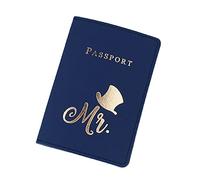 YIZITU Funda de piel sintética para mujeres, hombres, parejas, viajes, tarjetas, documentos, bodas, soporte de piel para mujer, Blue