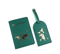 YIZITU Funda de piel sintética para tarjetas de equipaje para mujeres, hombres, parejas, bodas, viajes, cartera de cuero para hombres, Green, 2 piece set, Mass Beauty