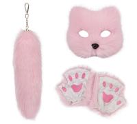 YIZITU Juego de llaveros multiusos resistentes de felpa con forma de zorros y guantes, portátil, para fiesta de Halloween, cosplay, accesorios de cara de animal, talla única, como se describe, como se