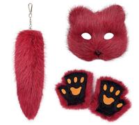 YIZITU Juego de llaveros multiusos resistentes de felpa con forma de zorros y guantes, portátil, para fiesta de Halloween, cosplay, accesorios de cara de animal, talla única, como se describe, como se