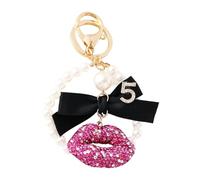 YIZITU Llavero de labios con lazo brillante, ligero, colgante de joyería, decoración para uso diario y regalos de moda, soporte para labios con diamantes de imitación, Rosa Roja, Talla única