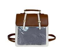 YIZITU Mochila cruzada de inspiración japonesa elegante Itabag PU para mujer, para el trabajo y la escuela, mochila casual, Blanco con caqui, One Size
