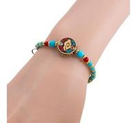 YIZITU Pulsera Ajustable De Inspiración Tibetana Elaborada con Aleación Resistente Y Cuentas Acrílicas Vibrantes para Joyería De Meditación De Yoga Joyería Artesanal Nepalí