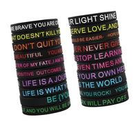 YIZITU Pulseras de goma de silicona motivacional, paquete de 20 unidades, colores surtidos con mensajes positivos, refranes inspiradores, pulseras de silicona de moda, como se describe