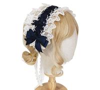 YIZITU Tocado de encaje de malla para mujer con lazo, adorable diadema de anime, cosplay, accesorio para el cabello, tocado de sirvienta, plisado
