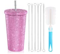 YIZITU Vasos de café térmicos para bebidas con decoraciones de diamante de acero inoxidable de doble pared para agua, práctico vaso para el trabajo