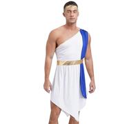 YiZYiF Adulto Emperador de Roma Disfraz de César Un Hombro Sin Mangas Dios Griego Carnaval Mardi Gras Tema del Traje del Partido Azul M