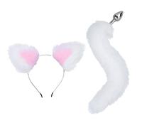 YiZYiF Anales Plug Divertido Diadema de Felpa Para Adultos Orejas de Gato Cola de Zorro Arco Metal Butt Anal Enchufe Erótico Juguetes Sexuales Para Parejas Rosa y Blanco B Talla Única