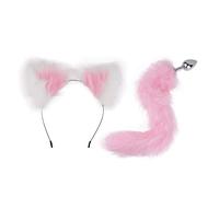 YiZYiF Anales Plug Divertido Diadema de Felpa Para Adultos Orejas de Gato Cola de Zorro Arco Metal Butt Anal Enchufe Erótico Juguetes Sexuales Para Parejas Rosa y Blanco A Talla Única