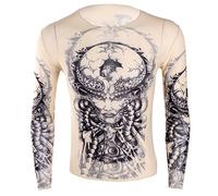 YiZYiF Camiseta Tatuajes Hombres Camiseta Deportiva Ajustada Elástica Estampado Tatuaje Semi-Transparente Disfraz Boxeador Rocker Clubwear Estilo B Talla Única