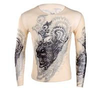 YiZYiF Camiseta Tatuajes Hombres Camiseta Deportiva Ajustada Elástica Estampado Tatuaje Semi-Transparente Disfraz Boxeador Rocker Clubwear Estilo C Talla Única