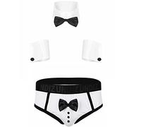 YiZYiF Conjunto de Lencería Hombres Disfraz Camarero Sexy Calzoncillos Bóxer Slip anga G-String Traje Mayordomo Caballero Pijamas Ropa Erótica Blanco L