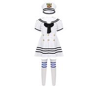 YiZYiF Disfraz Marinera Niñas Uniforme Colegiala 3Pcs Traje Danza Vestido Marino Cosplay Anime Japonés Disfraces Carnaval Fiesta Cumpleaños Blanco 4-5 Años