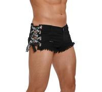YiZYiF Hombre Shorts Jean Mini Desgastado Pantalones Cortos De Tiro Bajo Calzones Boxer Atrevidos Ropa Hippie Negro L