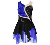 YiZYiF Maillot Patinaje Artistico Hielo para Niña con Espalda Hueca Vestido de Gasa sin Mangas Body Leotardo Gimnasia Ropa Brillante Niña 6-16 Años Azul Negro 13-14 años