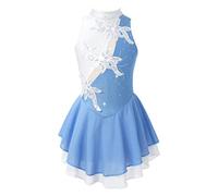 YiZYiF Maillot Patinaje Artístico Niña Vestido Lentejualas Brillante con 2 Capas de Gasa Vestido Floral Disfraz Bailarina Ropa Deportiva Niña 6-16 Años Azul Claro 13-14 años
