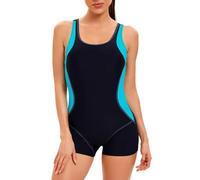 YiZYiF Mujeres Body de Bañador de Una Pieza con Pantalones Cortos Mono de Natación sin Mangas de Moda de Verano para Playa Azul Negro A M