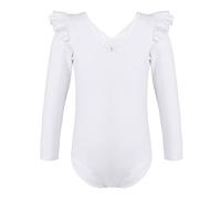 YiZYiF Niñas Mono de Baile de Ballet con Manga Larga con Volantes Body de Una Pieza de Color Sólido Leotardo Casual de Moda para Yoga Blanco 5-6 años