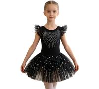 YiZYiF Niños Vestido De Tutú Ballet Tutu para Niñas Baile Brillante Traje Negro 3-4 años