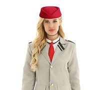 YiZYiF Sombrero de Azafata de Vuelo Gorro de Fieltro para Azafatas Air Hostess Hat Disfraz Fiesta Cosplay Halloween Carnaval Traje Disfraces Accesorios Rojo B 56cm