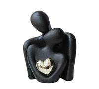 Yizzwtc Estatua de Pareja de Cerámica, Figuras de Parejas Decorativas, Escultura de Pareja Enamorada Moderna Decoración de Escultura Abstracta con el Corazón de Oro para Dormitorio (Negro Negro Oro)