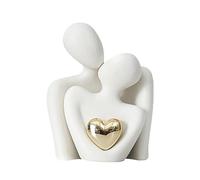 Yizzwtc Estatua de Pareja de Cerámica, Figuras de Parejas Decorativas, Escultura de Pareja Enamorada Moderna Decoración de Escultura Abstracta con Golden Heart para Dormitorio (Blanco Blanco Oro)