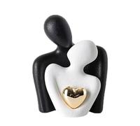 Yizzwtc Estatua de Pareja de Cerámica, Figuras de Parejas Decorativas, Escultura de Pareja Enamorada Moderna Decoración de Escultura Abstracta con Corazón de Oro para Dormitorio (Negro Blanco Oro)
