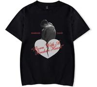 YIZZZFA Damiano David Born with a Broken Heart 2025 Camiseta De Manga Corta, Unisex T-Shirt, Cuello Redondo Informal, Estampado, Alla Moda Da Strada,Negro,S