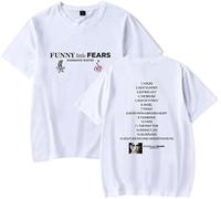 YIZZZFA Damiano David Funny Little Fears 2025 Camiseta De Manga Corta, Unisex T-Shirt, Cuello Redondo Informal, Estampado, Alla Moda Da Strada,Blanca,M