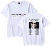 YIZZZFA Damiano David Funny Little Fears 2025 Camiseta De Manga Corta, Unisex T-Shirt, Cuello Redondo Informal, Estampado, Alla Moda Da Strada,Blanca,S