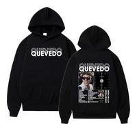 YIZZZFA Quevedo Buenas Noches Tour 2025 Sudaderas Manga Larga, Ropa Unisex, Cuello Redondo Informal, Estampado,Negro,XL