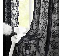 YJ YANJUN Black Sheer Curtains 54 Inch Length- Goth Victorian Kitchen Lace Curtain Panel Halloween Short Curtains for Bathroom Window Coffin/Witchy/Gothic Home Decor 52 x 54 Inch Black