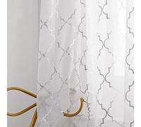 YJ Yanjun Cortinas de Cocina Blancas y Plateadas de 45 Pulgadas de Largo, Cortinas Cortas metálicas para Ventanas pequeñas, Cortinas traslúcidas de 45 Pulgadas de Largo, Juego de 2 Paneles de 52