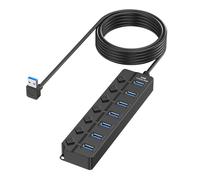 Yjcnelcr Adaptador multipuerto USB de 7 puertos de alta velocidad, divisor USB con interruptores de alimentación individuales para datos de PC y laptop