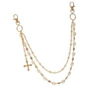 Yjcnelcr Cinturón de cadena de perlas de imitación de moda, textura de aleación, pantalones elegantes, perfectos para mejorar los trajes de fiesta, perlas ajustables para pantalones, dorado, Talla