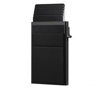 Yjcnelcr Tarjetero de bloqueo de aluminio con mecanismo deslizante lateral para evitar robo y almacenamiento multifuncional para viajes de negocios, cartera de tarjetas de metal, gris oscuro