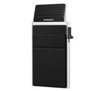 Yjcnelcr Tarjetero de bloqueo de aluminio con mecanismo deslizante lateral para evitar robo y almacenamiento multifuncional para viajes de negocios, cartera de tarjetas de metal, negro y plateado