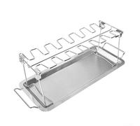 YJDOORPLAY Estante plegable de acero inoxidable para patas de pollo para barbacoa, asador vertical de aves de corral con bandeja de goteo para alas y baquetas, accesorio de parrilla limpio