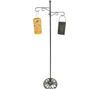 YJDOORPLAY Gancho de pastor de hierro de 46 pulgadas, gancho de jardín de hierro forjado resistente con acabado inoxidable para colgar linternas, comederos de pájaros, cestas de flores, decoración de