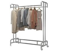 YJEUZCD Acero Inoxidable Tubería Ropa Estante, Independiente Metales Prenda Estante con Ruedas, Dormitorio Cuarto De Lavado Tienda Minorista Estantes(59x19.6x66.9in)