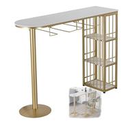 YJEUZCD Largo Rectangulares Mesa De Bar, Taberna Mesas, Cocina Comedor Partición Gabinete, Inicio Contador con 3 Niveles Almacenamiento Estantes(Gold,63x15.7x41.3in)
