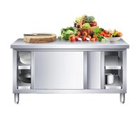 YJEUZCD Mesa de Trabajo de Acero Inoxidable Sin Montaje con Armario, Mesa de Preparación con Puertas Correderas para Restaurante Cocina(31.5x15.7x31.5 in)