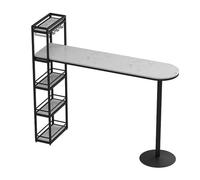 YJEUZCD Rectangulares Barra Mesa, Pub Largo Cima Alta Mesa con Almacenamiento Estantes, Desayuno Comedor Mesa para Cocina Comedor(Black-A,100x45x150cm)